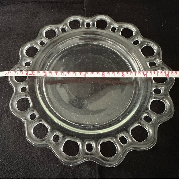FIVE Vintage Open Work Clear Lace Glass Luncheon Plates by Lancaster Glass - Picture 4 of 10